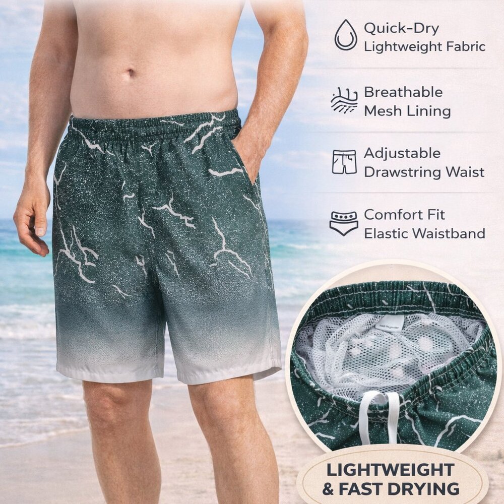 Men’s 2-Pack Quick-Dry Swim Trunks Mesh Liner Beach Board Swim Shorts, 2-Pockets - Picture 3 of 7